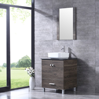 Aldhair 24 " W Freestanding Standard Free Standing Single Double Single Vanity Bathroom Vanity With Tempered Glass Top with Mirror