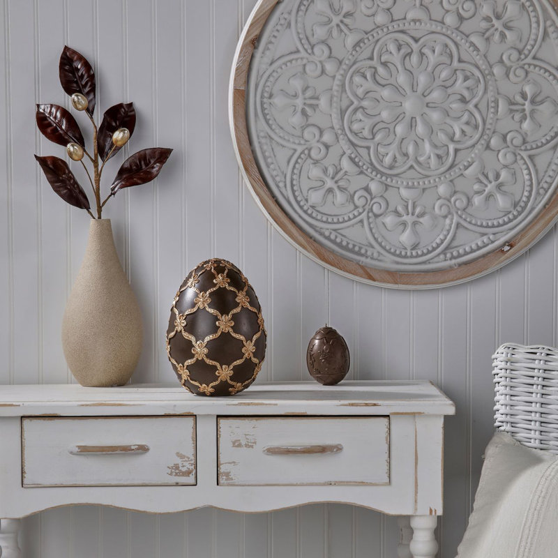9" Resin Gilded Lattice Egg, Brown