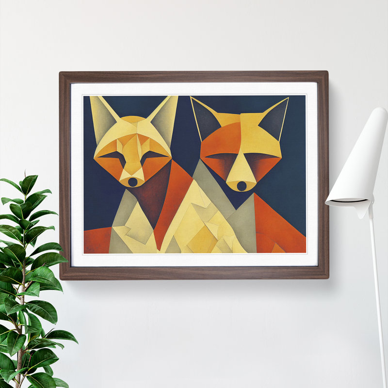 Two Abstract Foxes Vol.3 - Framed Print, 25cm H x 34cm W x 2cm D, Walnut