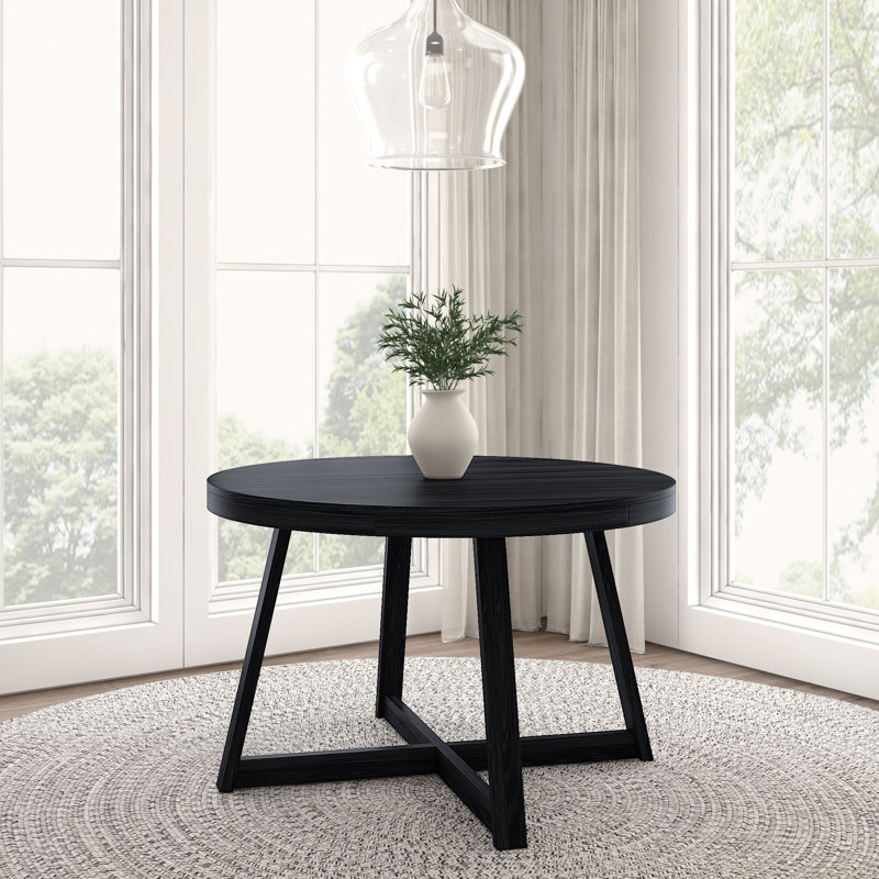 Carlesha Solid Pine Wood Round Dining Table, Black Wirebrush
