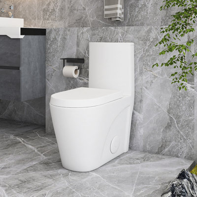 Kiddie Furniture 1.1/1.6 GPF Dual-Flush Water-Saving Elongated Comfort Height One-Piece Toilet (Seat Included)