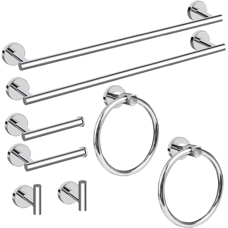 Premium Bathroom Hardware Set - 8 Piece SUS304 Stainless Steel Towel Bar, Towel Ring, Toilet Paper Holder & Robe Hook Set For Modern Bathroom Decor