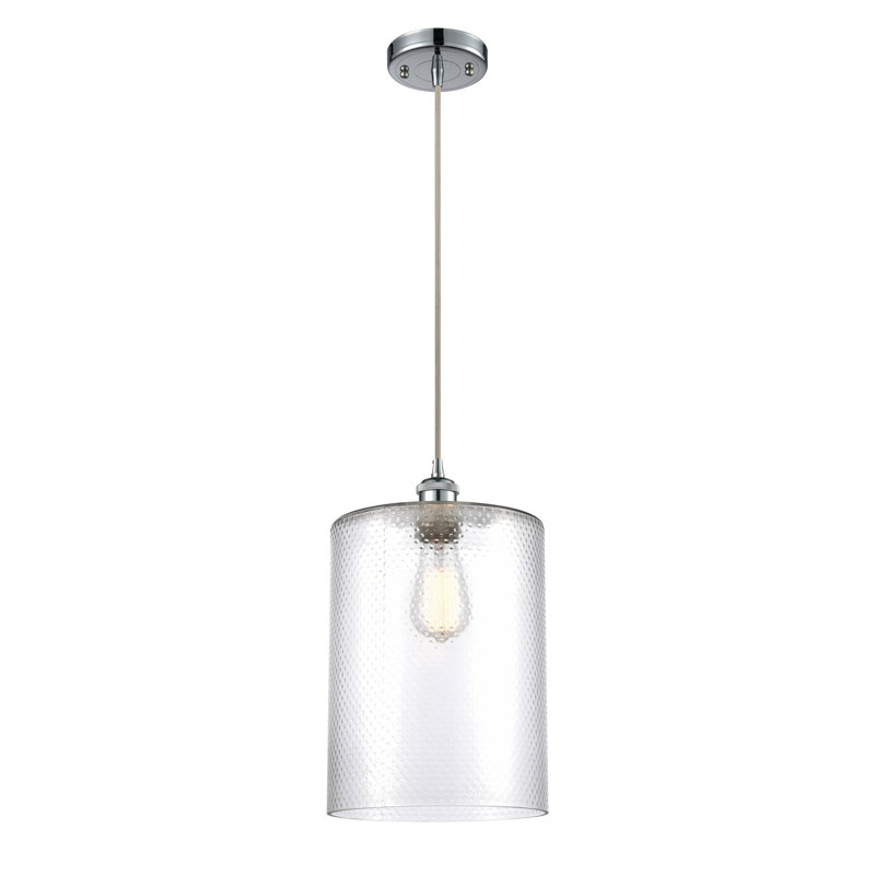 Luminaire suspendu cylindrique à 1 lumière Leilani, Transparent, Ampoule DEL 6 watts Vinage, Chrome poli