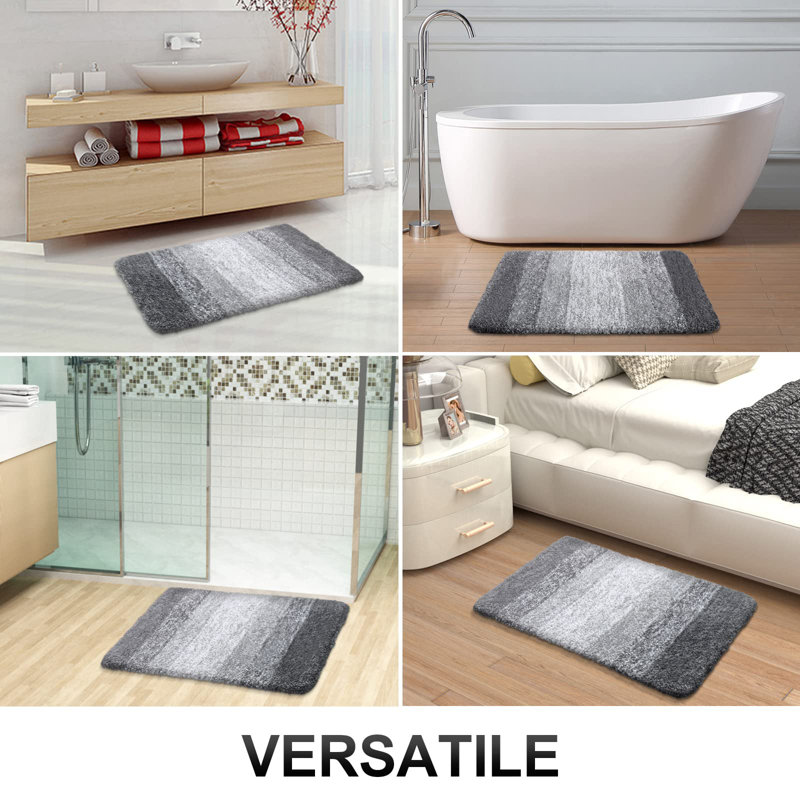 Gray Striped Microfiber 2-Piece Bathroom Rug Set