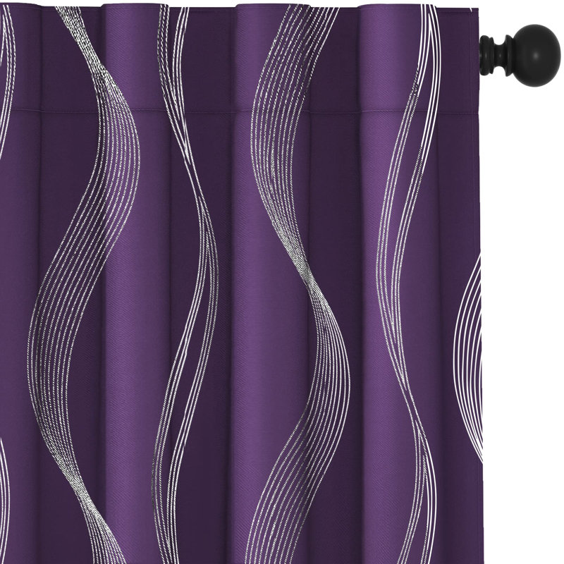 Cirila Back Tab Rod Pocket Silver Wave Curtain Panels, 52" W x 72" L, Purple