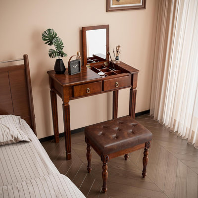 Solid Wood Makeup Vanity Table Set by Charlton Home