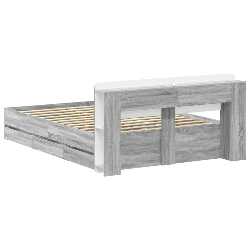 Bed Frame, European Double (140 x 200 cm), Grey Sonoma