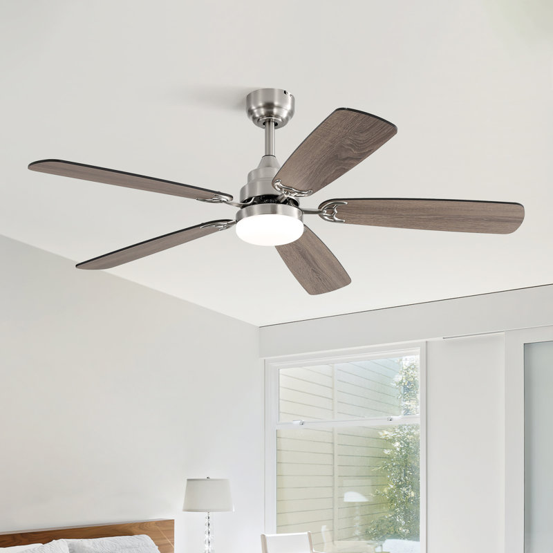 Sofucor 52" 5-Blades Standard Ceiling Fan with LED Lights and Remote Control-Nova, Nickel with Black Blades