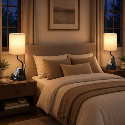 Ensemble de 2 lampes de chevet avec ports USB et support pour téléphone