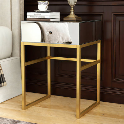 Mirrored Glass Bedside Table 1 Drawer Nightstand With Storage