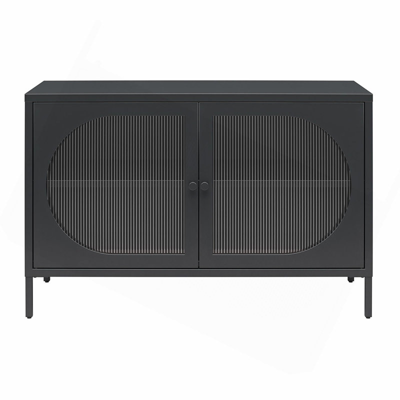 Armoire d'appoint 2 portes avec verre cannelé Luna, Noir