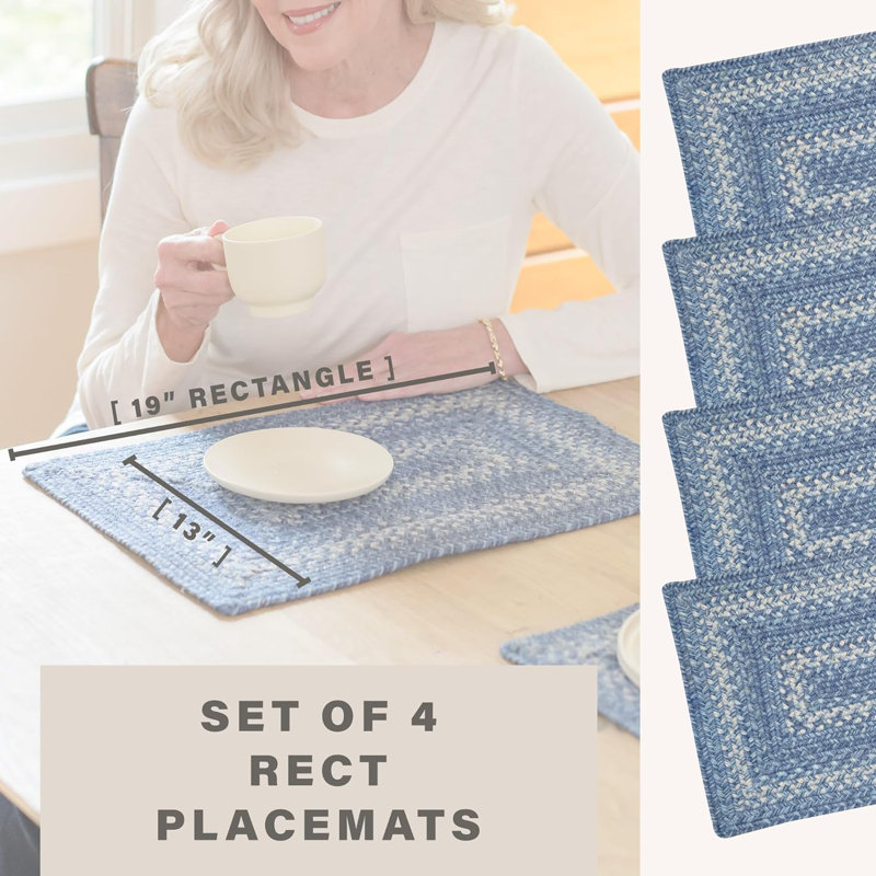 Premium Jute Braided Indoor Table Placemats - Size 13"x19", Denim, Rectangle