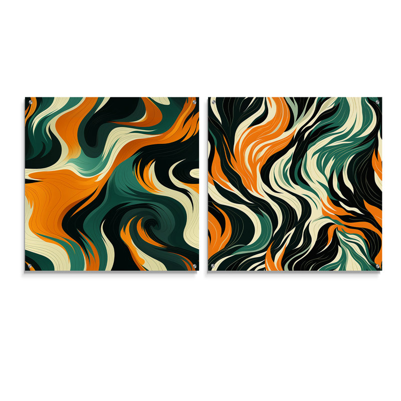 Dailan - Ensemble de 2 peintures murales abstraites en acrylique, H 16 po x l 33 po