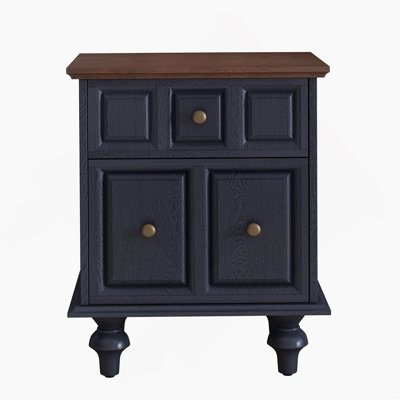 Table de chevet 20,47 "avec 2 tiroirs et pieds à colonnes romaines, table de chevet en bois massif, table de chevet pour chambre à coucher, salon (bleu foncé)