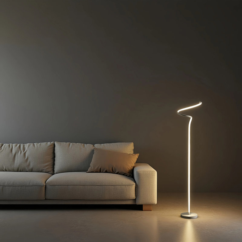 Elaineminimal 53 In. White Matte White Curvilinear S-curve Spiral Tube Angled Floor Lamp