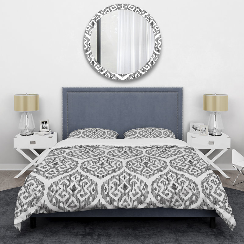 White and Grey Ikat Pattern - Abstract Duvet Cover Set - Microfiber Polyester, Twin Duvet Cover + 1 Standard Sham