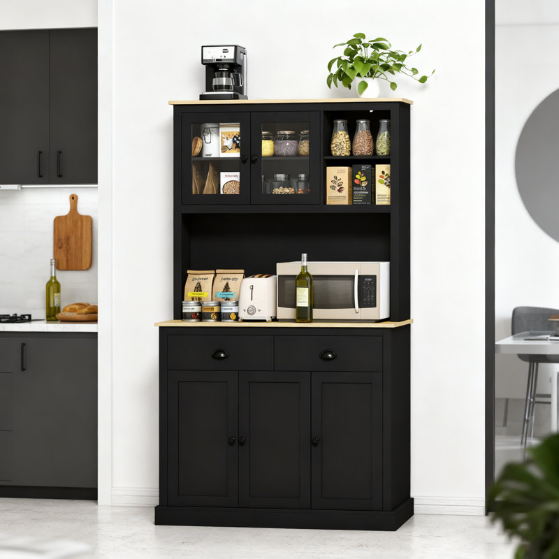 71" Tall Freestanding Kitchen Cabinet Black, Black