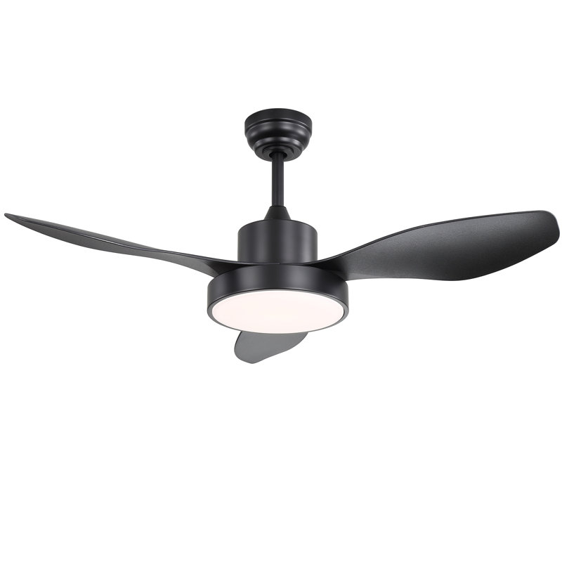 Damecia 47" 3-Blade Modern Ceiling Fan With LED Light and Remote Control, Black