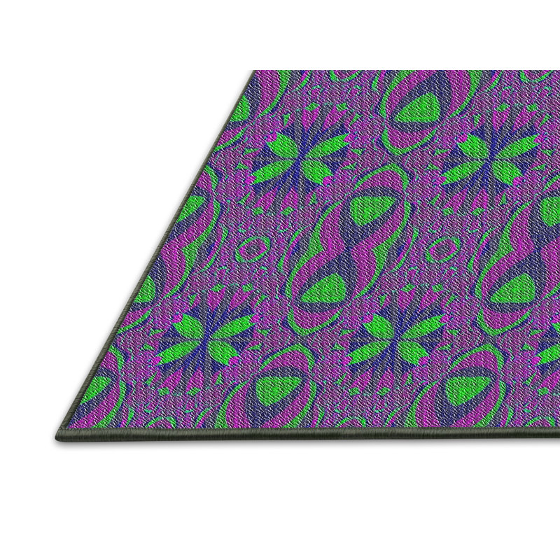 Violet géométrique/Tapis décoratif vert, Rectangle 7 pi x 10 pi