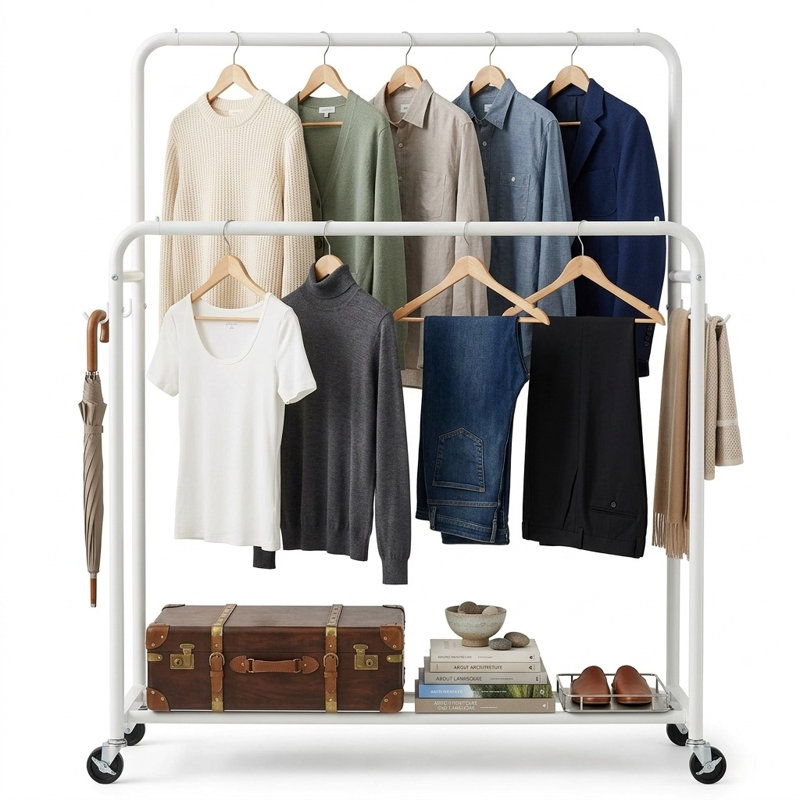 Porte-vêtements à roulettes double, Blanc