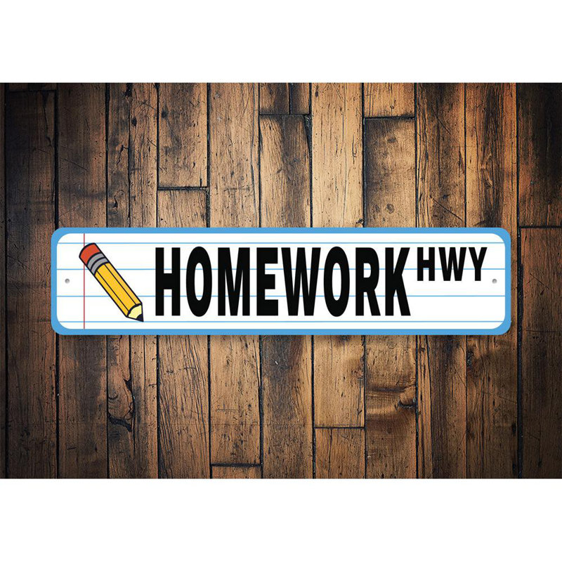 Plaque en aluminium «Homework», H 4 po x l 18 po x P 0,04 po