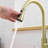 Nickel Gold Kitchen Sink Faucet With Deck Plate & Pull Out , Single Handle, 360 Rotating Spray Head, Ceramic Filler, Stainless Steel, Contemporary Faucets Tap And Pull-Out Swiveling Blend, Classic-1050698764-1050698767