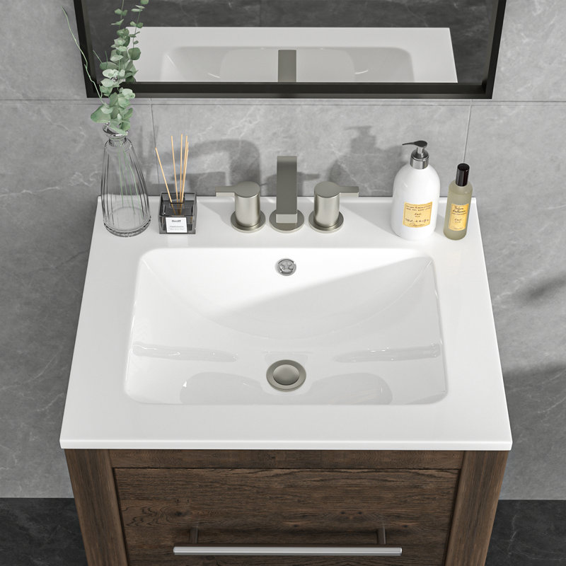 24"L x 20" W White Rectangular Single Vanity Top with Three Faucet Holes and Overflow(Top Only)