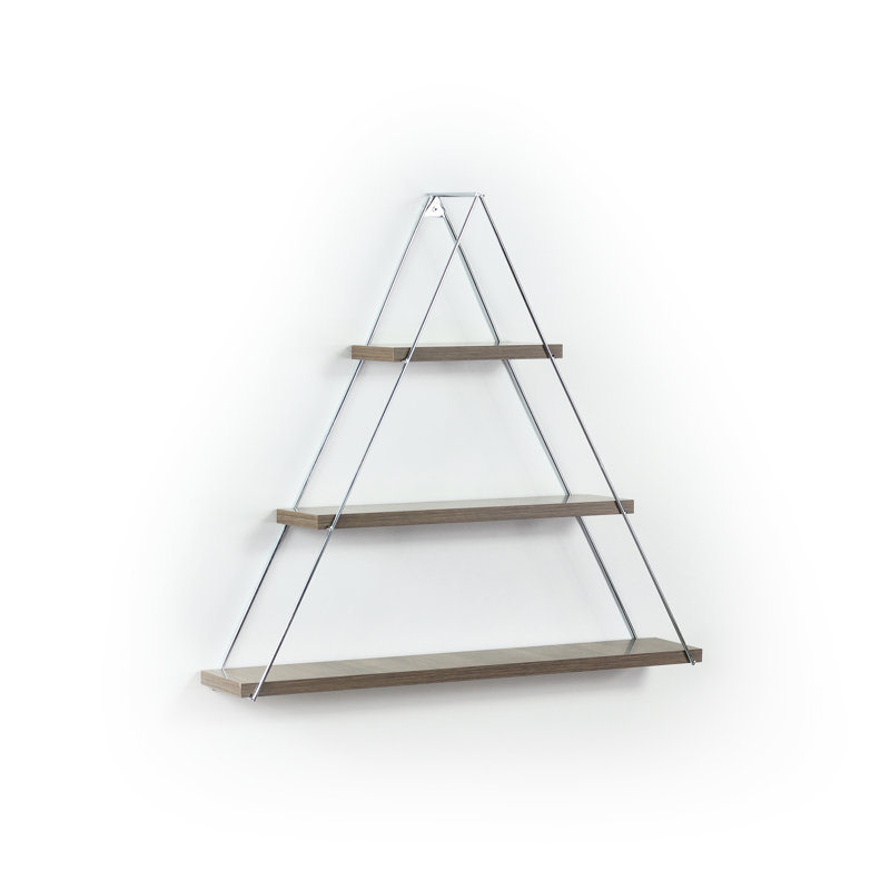 Floating Triangle Bookcase - Rustic Decor, Wall Mounted, Solid Wood Walnut Mounted Design, Walnut/ Accent, Walnut