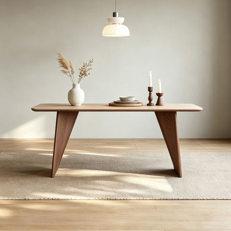 Modern Walnut Sintered Stone Table, 29.5" H x 70.9" W x 35.4" D