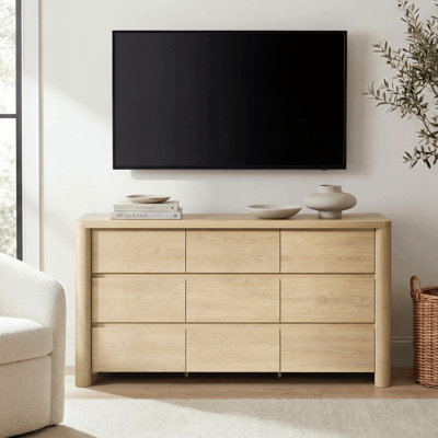 Commode moderne en bois naturel à 9 tiroirs 32,68 po Abdullah Jarne, chêne naturel