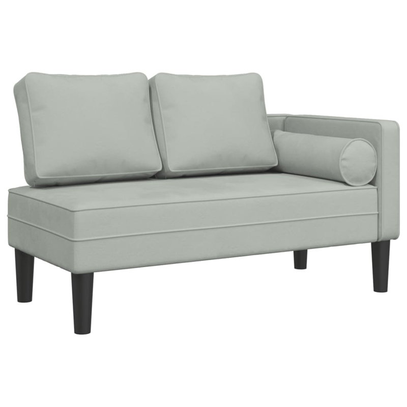  Chaise longue avec coussins en velours gris clair, Gris clair