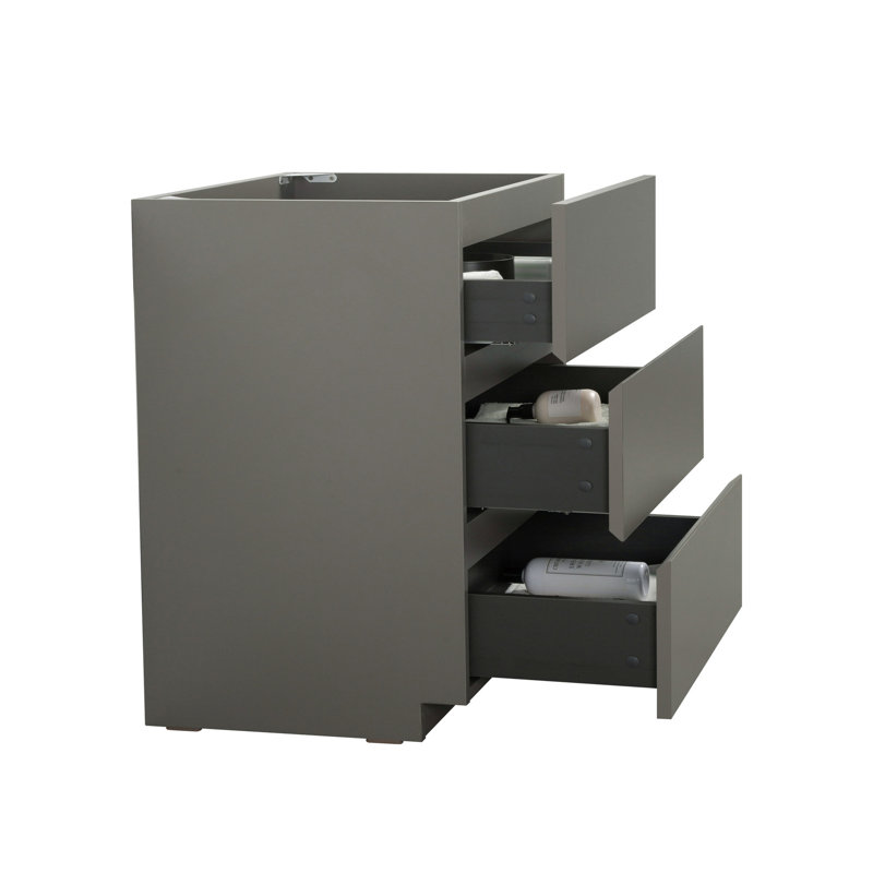 Armoire de plancher sans lavabo - gris, 3 tiroirs, élégant et avant-gardiste, rangement maximal, lisse et silencieux, salle de bain ergonomique gris-moderne