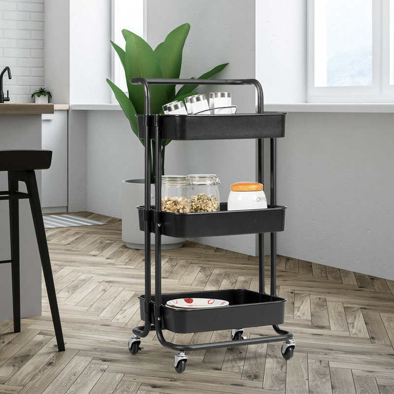 34'' H x 16.5'' W Utility Cart with Wheels, Black