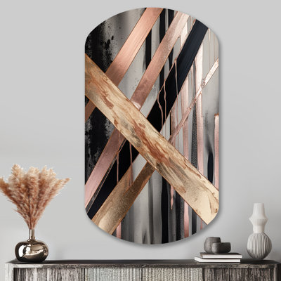 «Metallic Stripes And Circles III - Cylindre abstrait marbre, art mural, sculpture murale asymétrique en métal