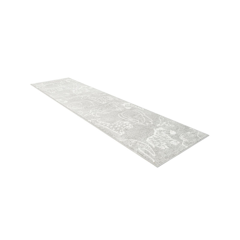 Whimsy Safari Animals Kid Rug, Gray/Ivory, Runner 2' x 8' 