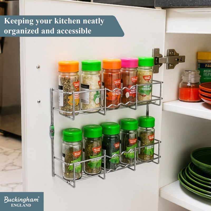 Buckingham 2-Tier Chrome Spice Rack Wall-Mounted Cupboard Organizer, 28 cm
