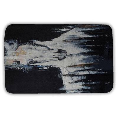 Abstract white horse on black background Bath Mat with Non-Slip Backing - Quick Dry Memory Foam Bathroom Rug - Absorbent - Modern Plush Spa-Style - Machine Washable