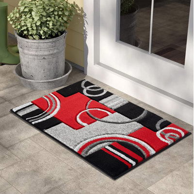 GLORYRUGS 2x3 Red Geometric Door Mat with Fluffy Texture for Indoor Living