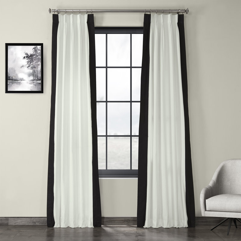 Aleah Fresh Popcorn Bordered French Pleat Printed Cotton Light Filtering Curtains for Bedroom & Living Room Curtains (1 Panel)