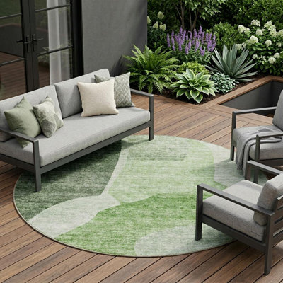 Tapis d'intérieur rond lavable abstrait vert olive et vert fougère 8 pi HomeRoots