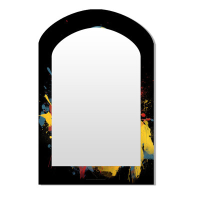 Kobe Memory III - Black Arch Mirror, Modern Asymmetrical Unique Wall Mirror, Printed Metal Art
