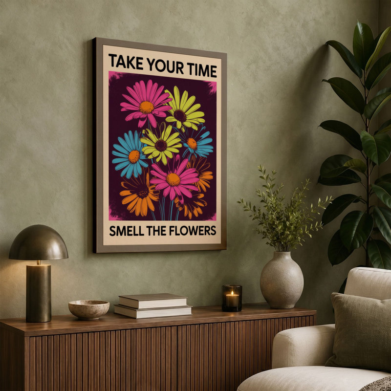 Take Your Time Retro 1 Piece Wrapped Canvas Wall Art, 18x12 - 45.7 x 30.5 cm, White Border