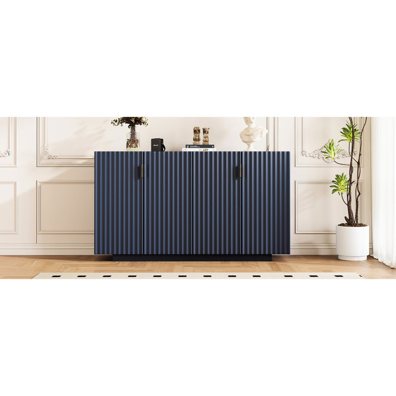 Buffet moderne avec 4 portes et matériaux ondulés, Marine antique