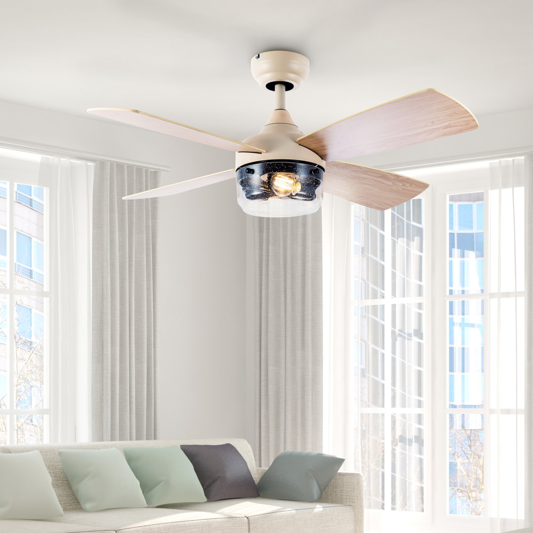 42''W Caiya 4 - Blade Standard Ceiling Fan with Remote Control and Light Kit Included Wrought Studio™