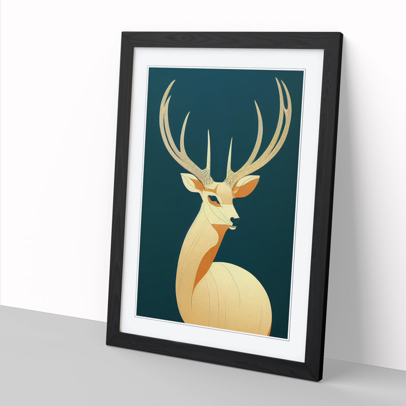 Arisztid Deer Art Deco Style 1 Piece Wall Art, 46cm H x 34cm W x 2cm D, Walnut