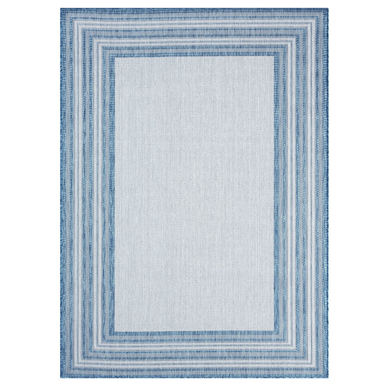 Nicole Miller New York Patio Country Layla Modern Border Indoor/Outdoor Area Rug, Blue/Ivory, Rectangle 7'9" x 10'2"