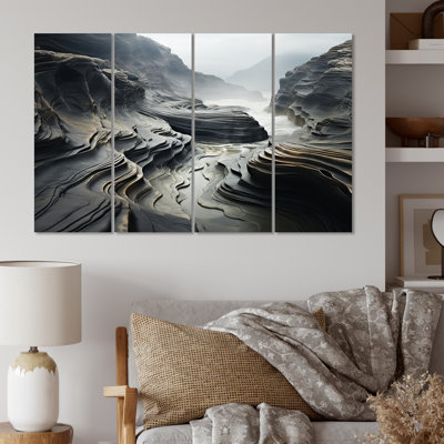 «Clifs Landcape Gray Symetry II», ensemble de reproductions d'art mural en métal