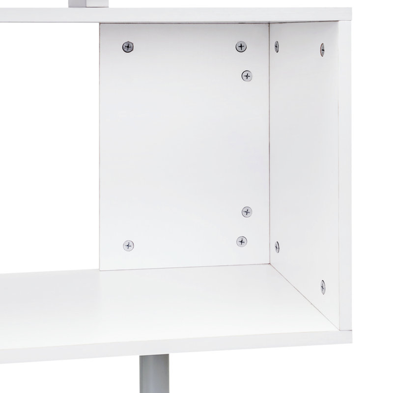 Poste de travail rotatif en L de 55 po, bureau à domicile moderne avec tablettes, blanc, peu encombrant pour la chambre à coucher, le salon, le bureau du poste de travail, 3 tablettes, bureau, pièce