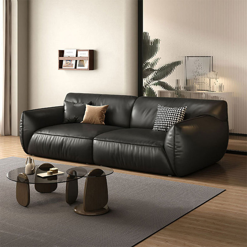 Black Genuine Leather Modular Sofa cushion couch, 33.46" H x 110.24" W x 42.52" D, 4, Black