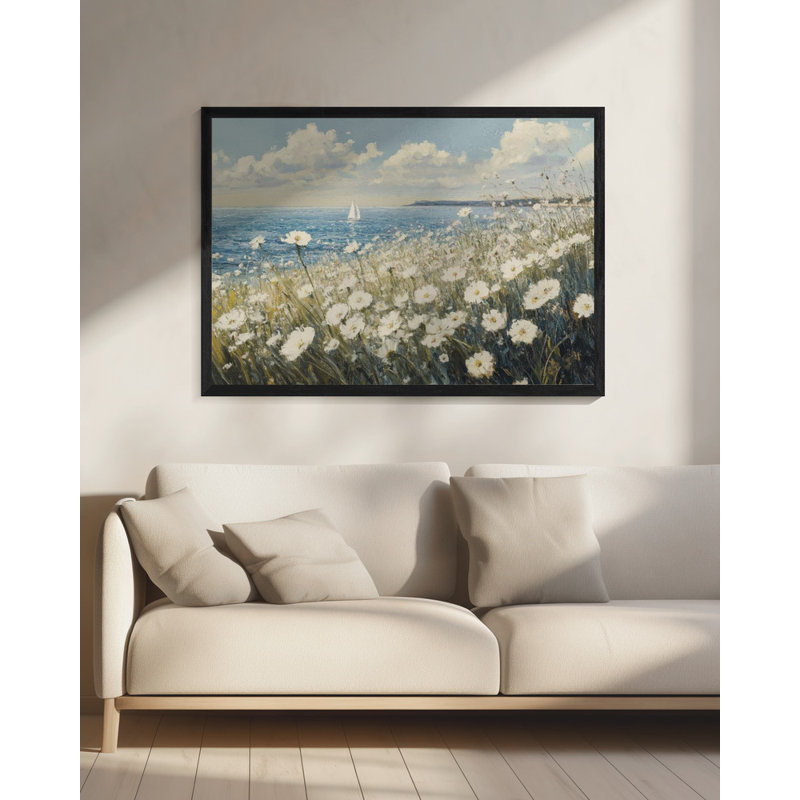 «Wild Flowers Field», art mural texturé encadré, H 10 po x l 14 po, Cadre noir